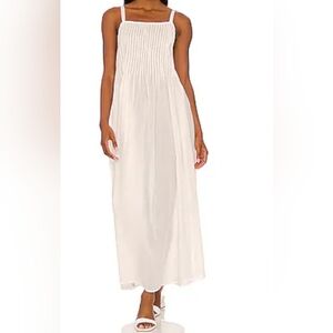 Acacia Kyoto Pintucked Cotton Maxi Dress in Cream M
